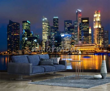 Vlies fotobehang Skyline Singapore by night