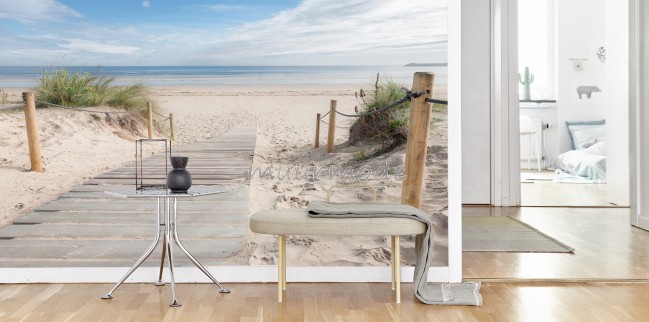 Kruiden tapijt maak het plat Vlies fotobehang Wandeling op het strand | Muurmode.nl