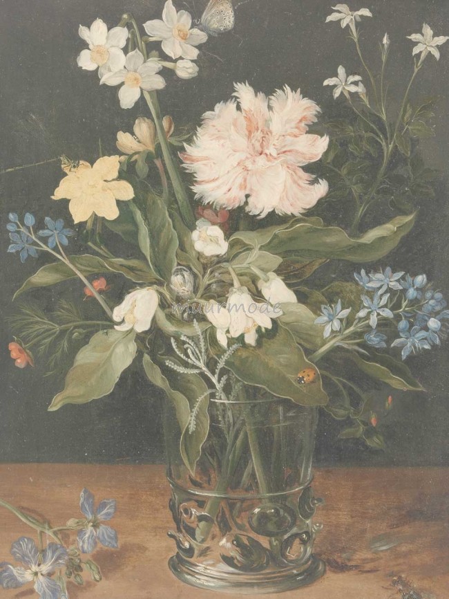 Krimpen hop Editie Canvas schilderij Stilleven met bloemen in een glas | Muurmode.nl