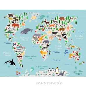 Vlies fotobehang Wereldkaart dierenrijk