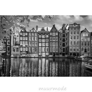 Vlies fotobehang Amsterdamse huisjes zwart wit