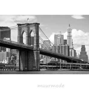 Vlies fotobehang Brooklyn Bridge overdag Zwart Wit
