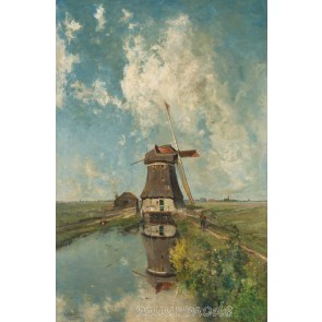 Canvas schilderij Een molen aan een poldervaart