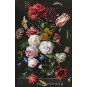 Vlies fotobehang Still Life with Flowers in a Glass Vase