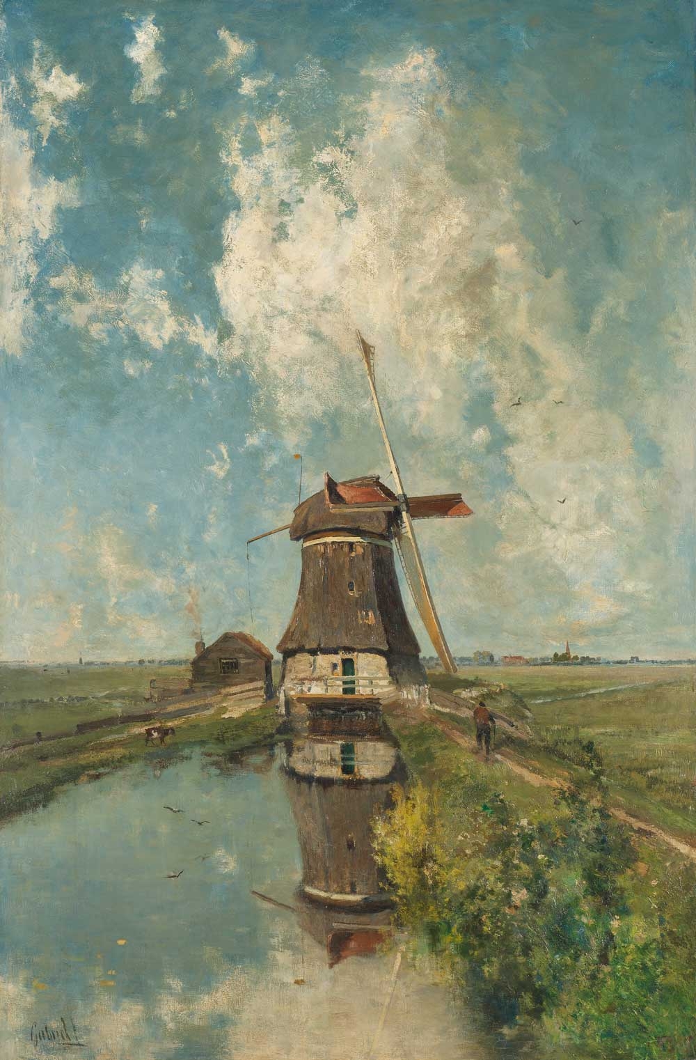 Image of Canvas schilderij Een molen aan een poldervaart CV_FLR04