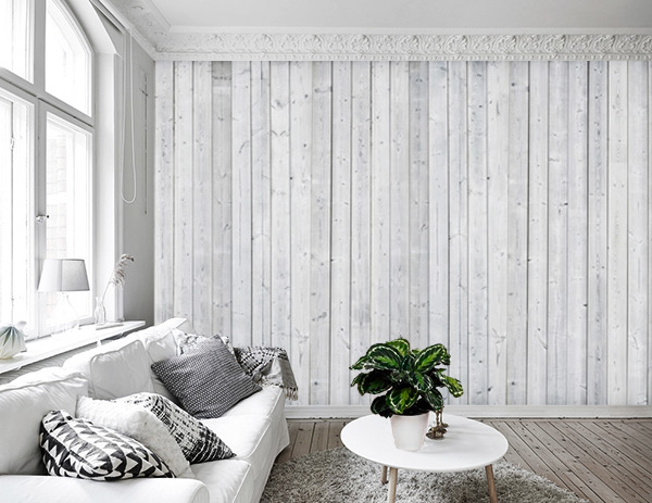 Vlies fotobehang Wit houten muur